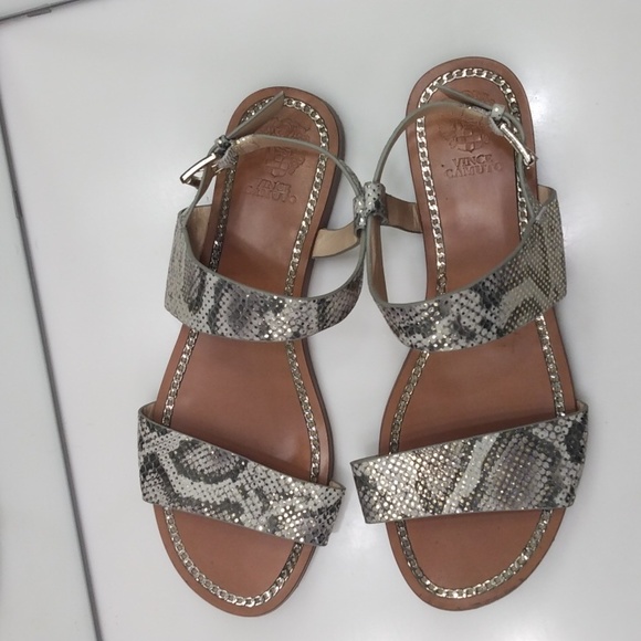 VINCE CAMUTO LEATHER SNAKE PRINT STRAPPY SANDALS - Picture 3 of 9